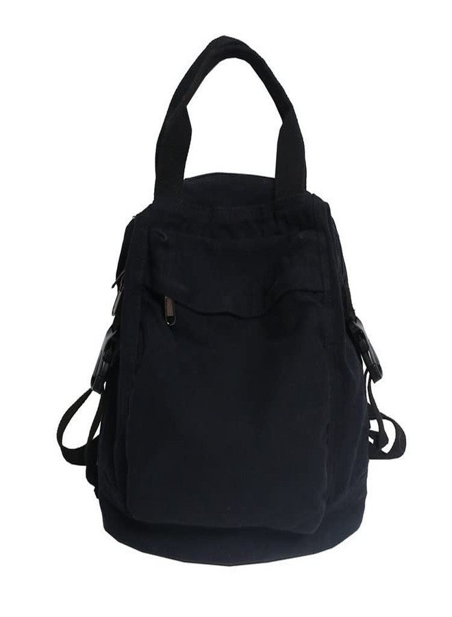 Sumleno Small Boho Canvas Backpack for Women Vintage Style Outdoor Travel Bag Casual Daypack Grunge Aesthetic Hippie Y2K Backpack (Black,One Size) - Image 1